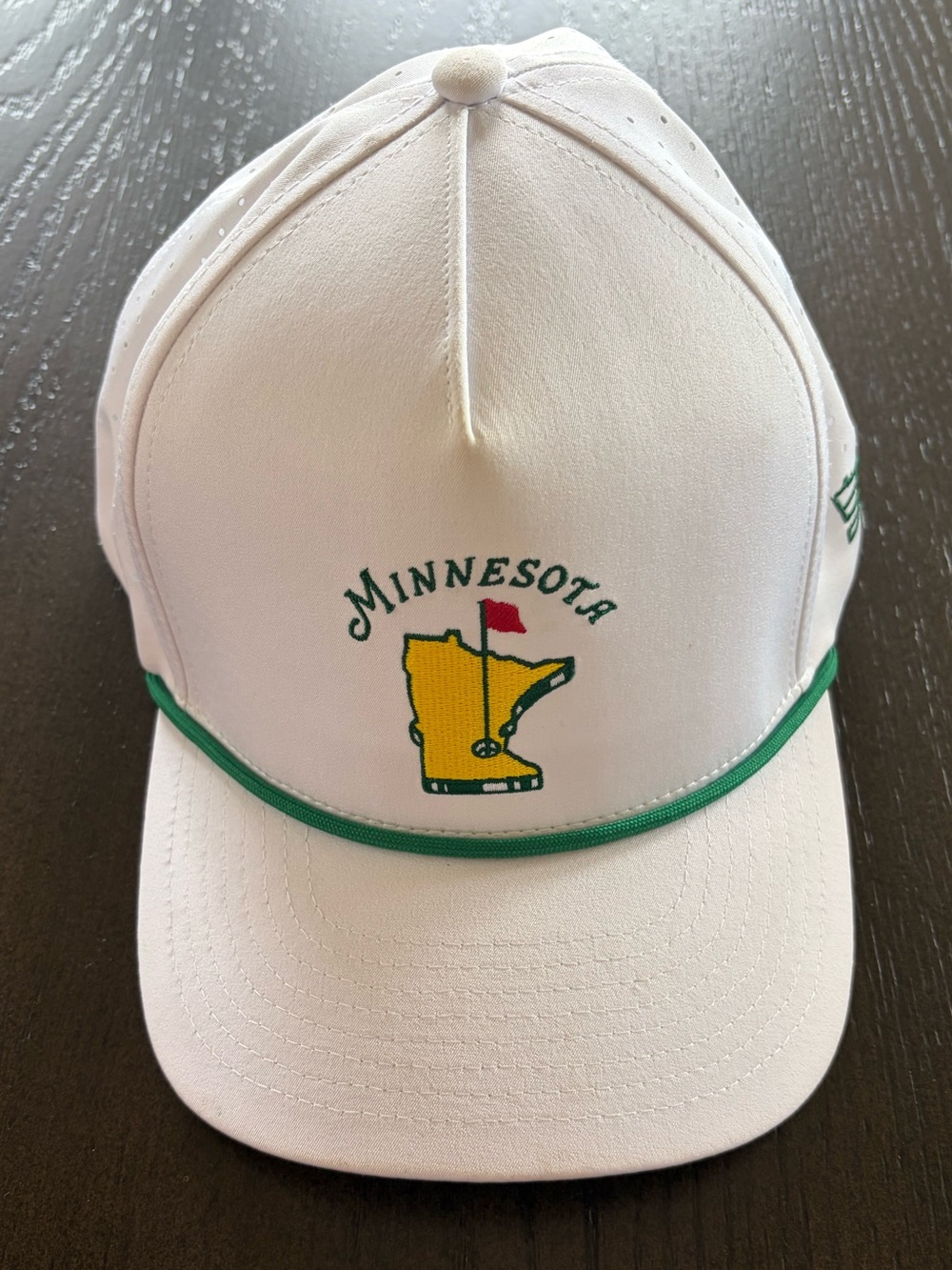 Minnesota Embroidered White Golf Cap with Green Accent